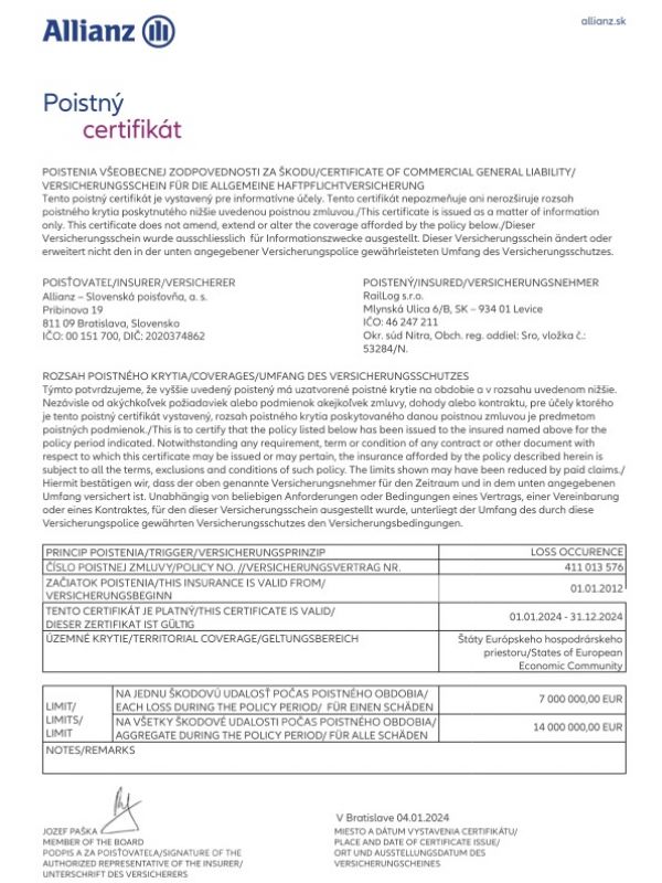 Certificate of insurance